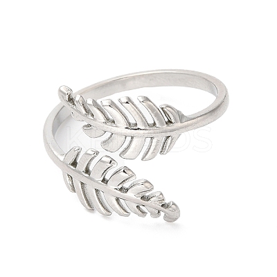 Non-Tarnish 304 Stainless Steel Leaf Open Cuff Ring for Women RJEW-K245-40P-1
