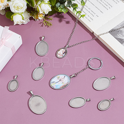 8Pcs 4 Styles Stainless Steel Pendant Cabochon Settings STAS-NB0002-03-1