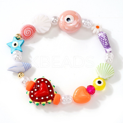 Summer Sweet Colorful Glass & Imitation Pearl Beaded Stretch Bracelets OM6102-2-1