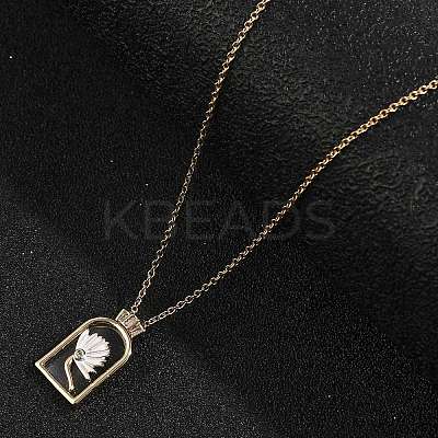 Arch with Flower Brass Enamel Pendant Necklaces NJEW-H051-06G-1