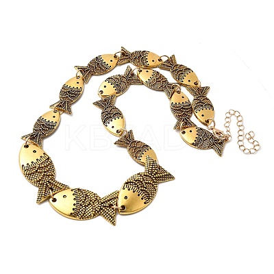 Tibetan Style Alloy Graduated Fish Link Chain Necklaces for Women LS-NJEW-C102-01AG-1