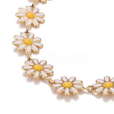 Enamel Daisy Link Chain Necklace NJEW-P220-01G-1