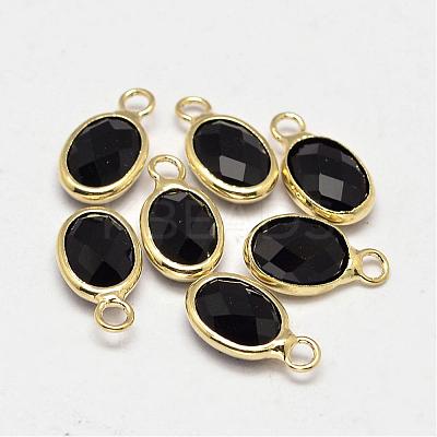 Oval Faceted Golden Tone Brass Glass Charms GLAA-O015-20G-1