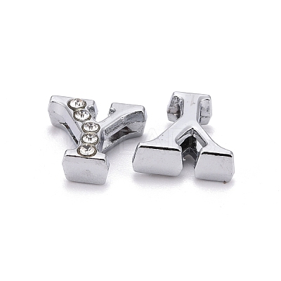 Alloy Rhinestone Initial Letter.Y Slide Charms Fit DIY Wristbands & Bracelets X-ZP1Y-NLF-1