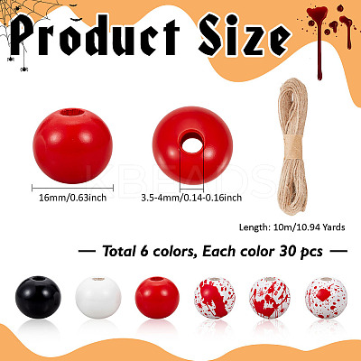 Halloween Theme Printed Natural Wooden Beads WOOD-ME0001-07-1