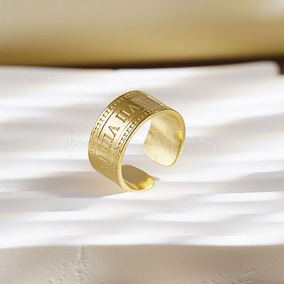 Roman Numeral 304 Stainless Steel Cuff Open Rings FC5135-1-1