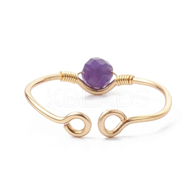 Copper Wire Wrapped Natural & Synthetic Gemstone Open Ring RJEW-JR00625-1
