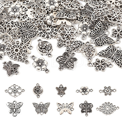 60Pcs 10 Styles Tibetan Style Alloy Connector Charms FIND-TA0003-67-1