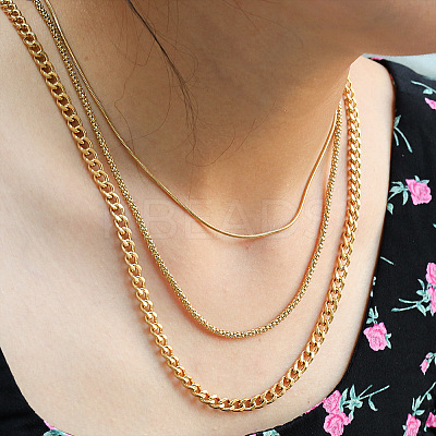 304 Stainless Steel Twisted Chain 3 Layer Necklaces for Women LS-NJEW-A057-02C-G-1