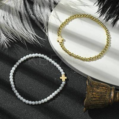 2Pcs 2 Colors Alloy Cross Link Bracelets BJEW-JB10561-1