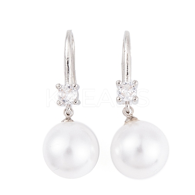 Rack Plating Brass Cubic Zirconia ABS Pearl Earring Hooks EJEW-S219-16P-06-1