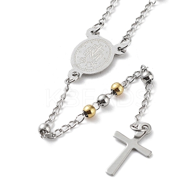Non-Tarnish 202 Stainless Steel Rosary Bead Necklaces NJEW-D060-01D-GP-1