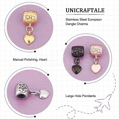 4Pcs 4 Colors 304 Stainless Steel European Dangle Charms STAS-UN0037-41-1