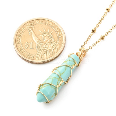 Double Pointed Synthetic Turquoise Pendant Necklace NJEW-JN03720-01-1