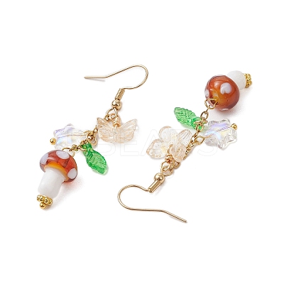 304 Stainless Steel Butterfly & Mushroom Dangle Earrings for Women EJEW-JE06235-02-1