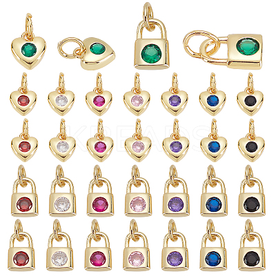 32Pcs 16 Style Brass Micro Pave Cubic Zirconia Pendants KK-PH0001-80-1