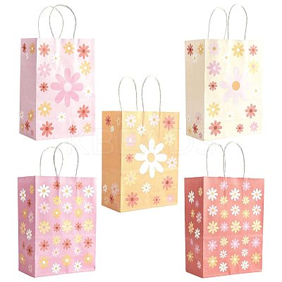 12Pcs 5 Colors Rectangle with Sunflower Pattern Paper Gift Bags CARB-FS0001-06-1