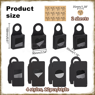 48Pcs 4 Styles Square Kraft Paper Festival Gift Storage Boxes with PVC Window and Hole Handle CON-PH0003-05A-1