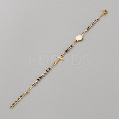 304 Stainless Steel Jesus & Cross Link Bracelet with 201 Stainless Steel Beaded Chains LS-BJEW-WH0012-20A-1