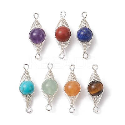 7Pcs 7 Styles Natural & Synthetic Mixed Gemstone Copper Wire Wrapped Connector Charms PALLOY-JF02517-02-1