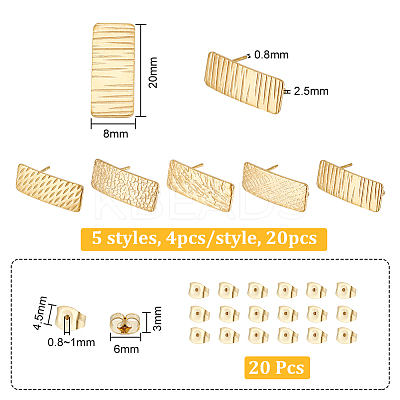 20Pcs 5 Style Ion Plating(IP) 304 Stainless Steel Stud Earring Finding STAS-UN0045-96-1