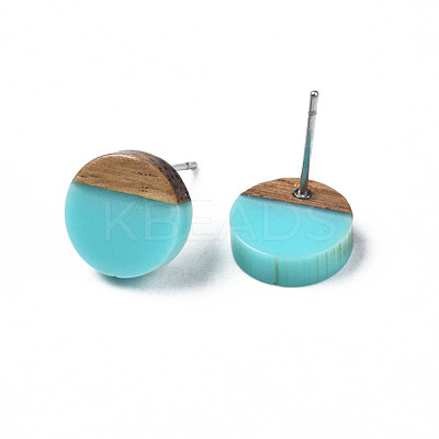 Opaque Resin & Walnut Wood Stud Earrings EJEW-N017-008-B07-1