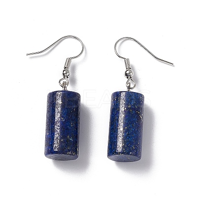 Natural Lapis Lazuli Cylindrical Dangle Earrings EJEW-D188-01P-03-1