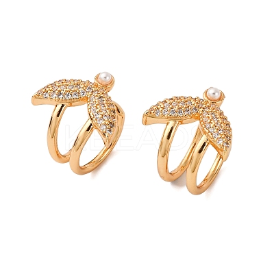 Fishtail Brass Micro Pave Clear Cubic Zirconia Cuff Earrings EJEW-Z127-05G-1