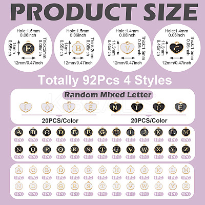 92Pcs 4 Styles Initial Letter A~Z Alphabet Enamel Charms ENAM-TA0003-50-1