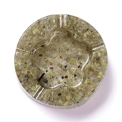 Resin with Natural Rutilated Quartz Chip Stones Ashtray DJEW-F015-05G-1