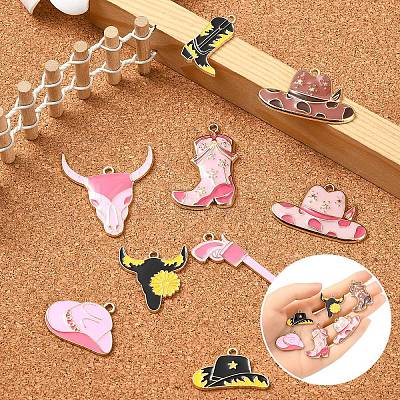 10Pcs 10 Styles West Cowboy Theme Alloy Enamel Pendants ENAM-YW0004-51-1
