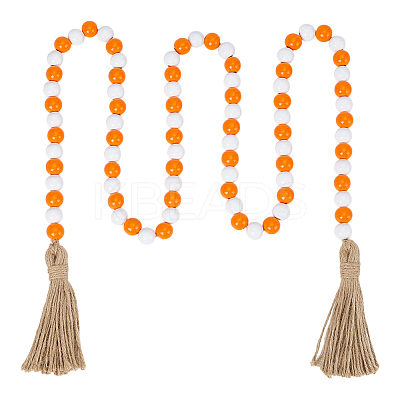 Wood Beads Tassels Pendant Drcorations HJEW-PH02016-1