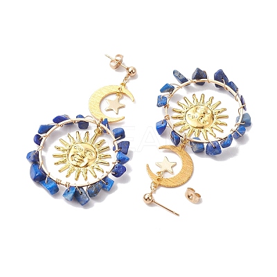 Vintage Natural Lapis Lazuli Ear Studs EJEW-JE05807-04-1