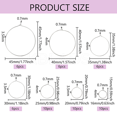 54Pcs 7 Styles Brass Hoop Earring Findings KK-BC0013-33P-1