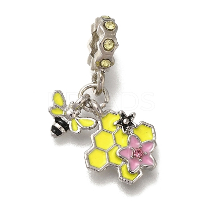 Rack Plating Alloy Rhinestone European Dangle Charms PALLOY-P307-03P-1