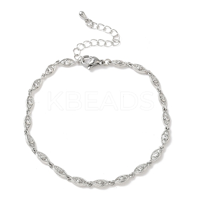Brass Micro Pave Clear Cubic Zirconia Eye Link Chain Bracelets for Women BJEW-G764-09P-1