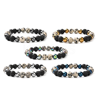 Matte Stone Round Beads Stretch Bracelets for Men Women BJEW-JB06875-1