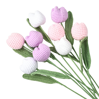 9Pcs 3 Colors Polyester with Iron Wire Artificial Tulip Flower AJEW-SC0031-42B-1