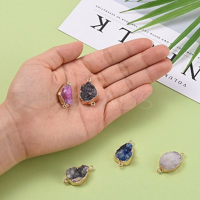 Golden Plated Dyed Natural Druzy Agate Links connectors with Iron Findings G-R275-276-1