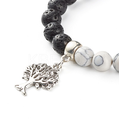 Natural Lava Rock and Synthetic Howlite Round Beads Stretch Bracelet for Men Women BJEW-JB06929-1