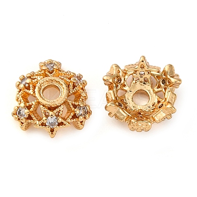 Brass Micro Pave Clear Cubic Zirconia Bead Caps KK-K378-46A-HG-1