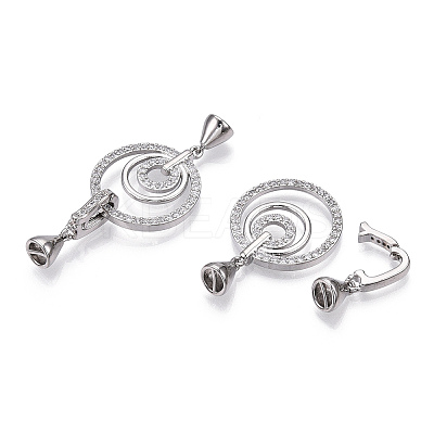 Brass Micro Pave Clear Cubic Zirconia Fold Over Clasps KK-P223-43-1