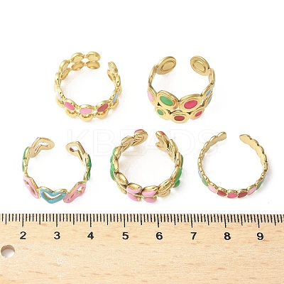 5Pcs Adjustable 304 Stainless Steel Enamel Cuff Rings for Women LS-RJEW-V004-08G-1