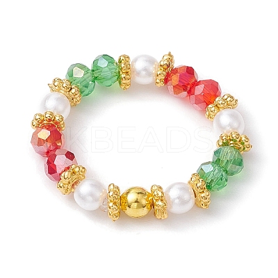 Glass & Imitated Pearl Acrylic Round Beads Finger Rings RJEW-JR00682-1