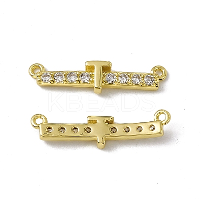 Rack Plating Brass Micro Pave Clear Cubic Zirconia Connector Charms KK-C007-37G-T-1