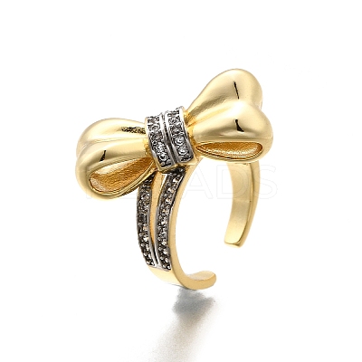 Brass Micro Pave Clear Cubic Zirconia Cuff Rings for Women RJEW-U051-01B-G-1
