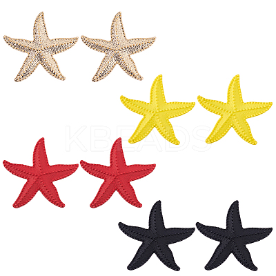 4 Pair 4 Colors Alloy Starfish Dangle Stud Earrings with 304 Stainless Steel Pins EJEW-AN0004-47-1