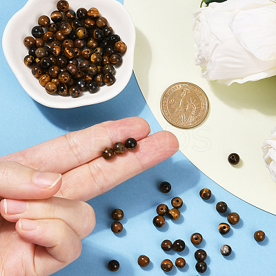 100Pcs Round Natural Tiger Eye Beads G-SP0001-21B-1