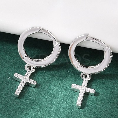 925 Sterling Silver Micro Pave Clear Cubic Zirconia Hoop Earrings for Women EJEW-G427-01P-02-1