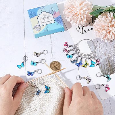20Pcs 10 Colors Alloy Enamel Butterfly Charms Locking Stitch Markers HJEW-SC0001-28-1